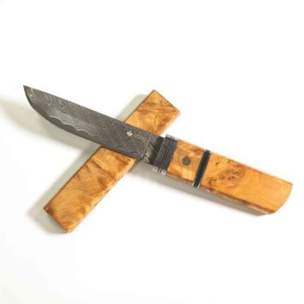 TOSAHWI Handmade Damascus Steel Fixed Blade Knife with White Shadow Wood Handle