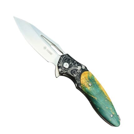 TOSAHWI ASP30 Stainless Steel EDC Pocket Knife With Carved Handle and Wooden Grip